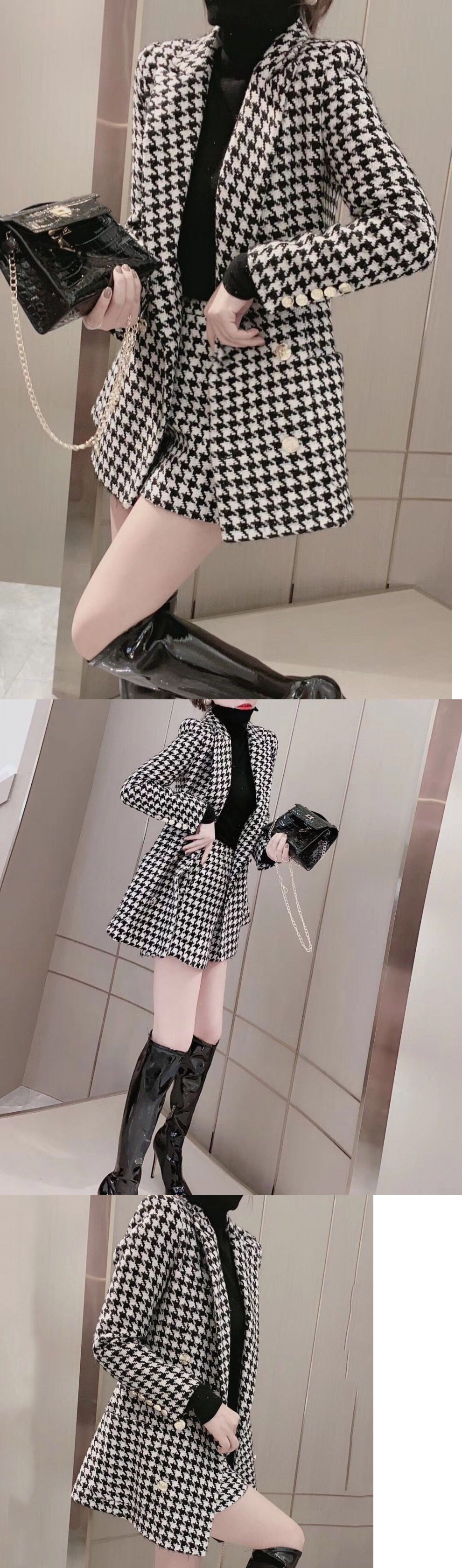 パンツセットアップ 千鳥格子ジャケットショートパンツセット