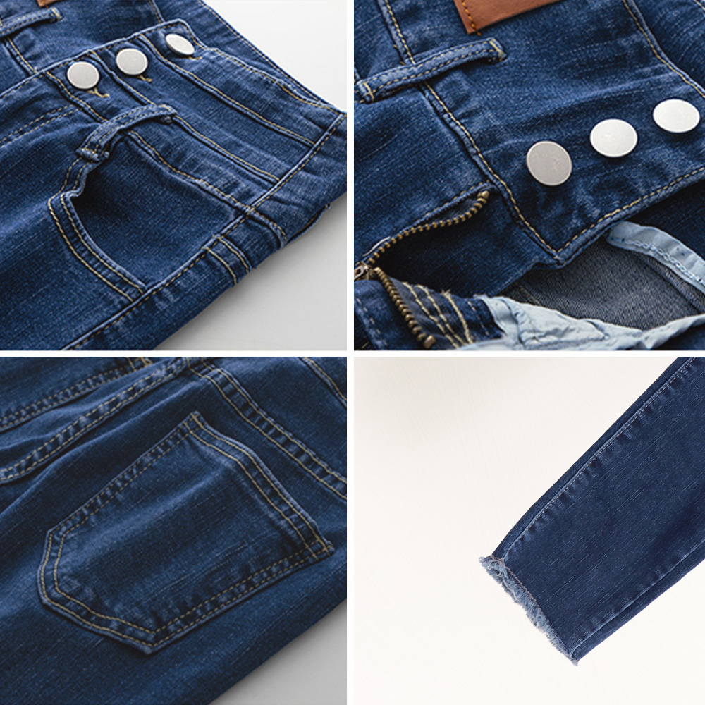 パンツセットアップ レディース デニムパンツ ハイウエスト 三連ボタン ワイド ストレッチ