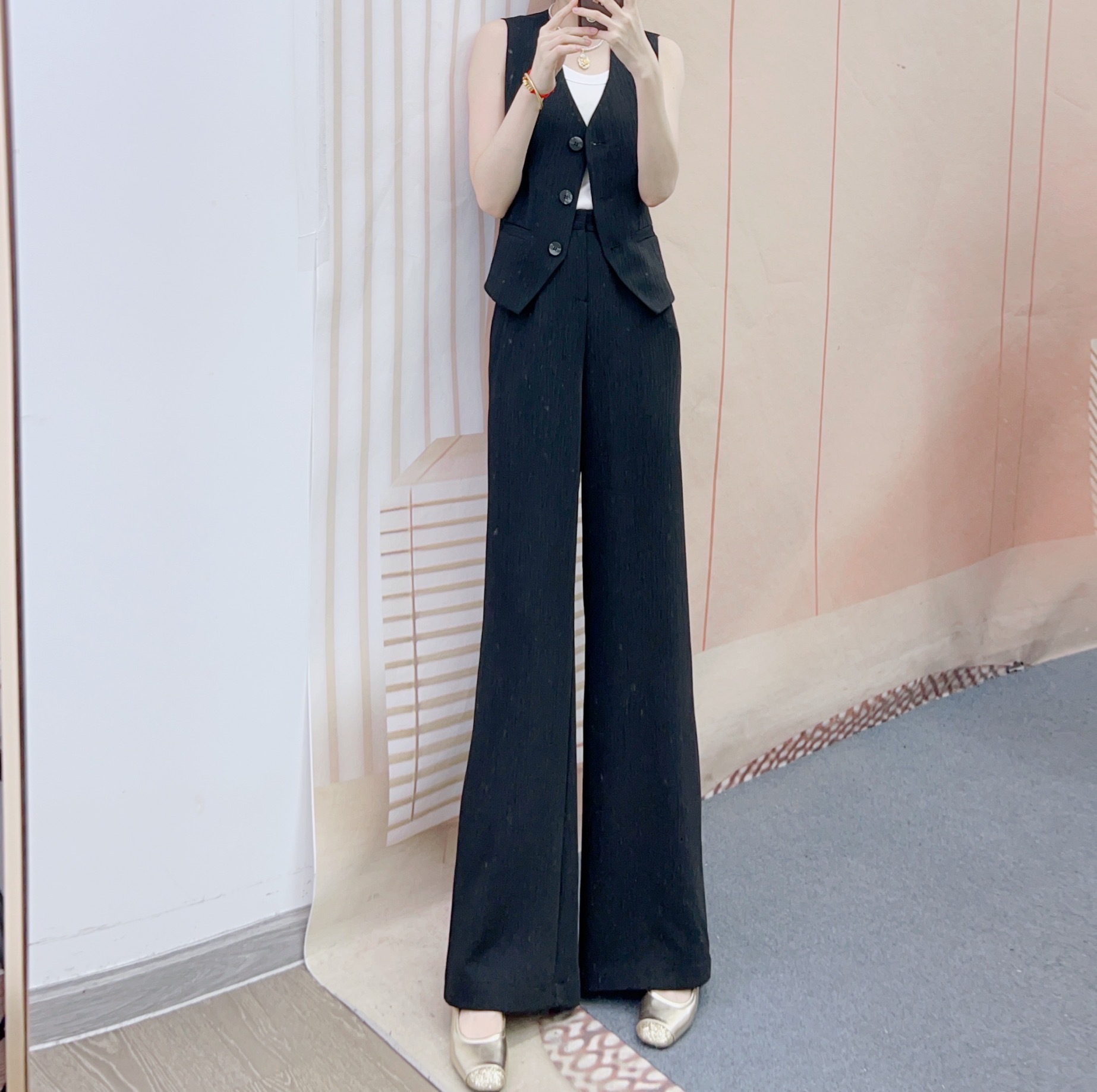 パンツセットアップ ノースリーブベスト超ワイドパンツセット