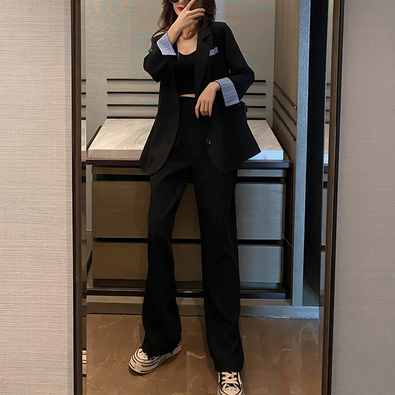 パンツセットアップ 配色切り替えテーラードジャケット＆ワイドパンツセット