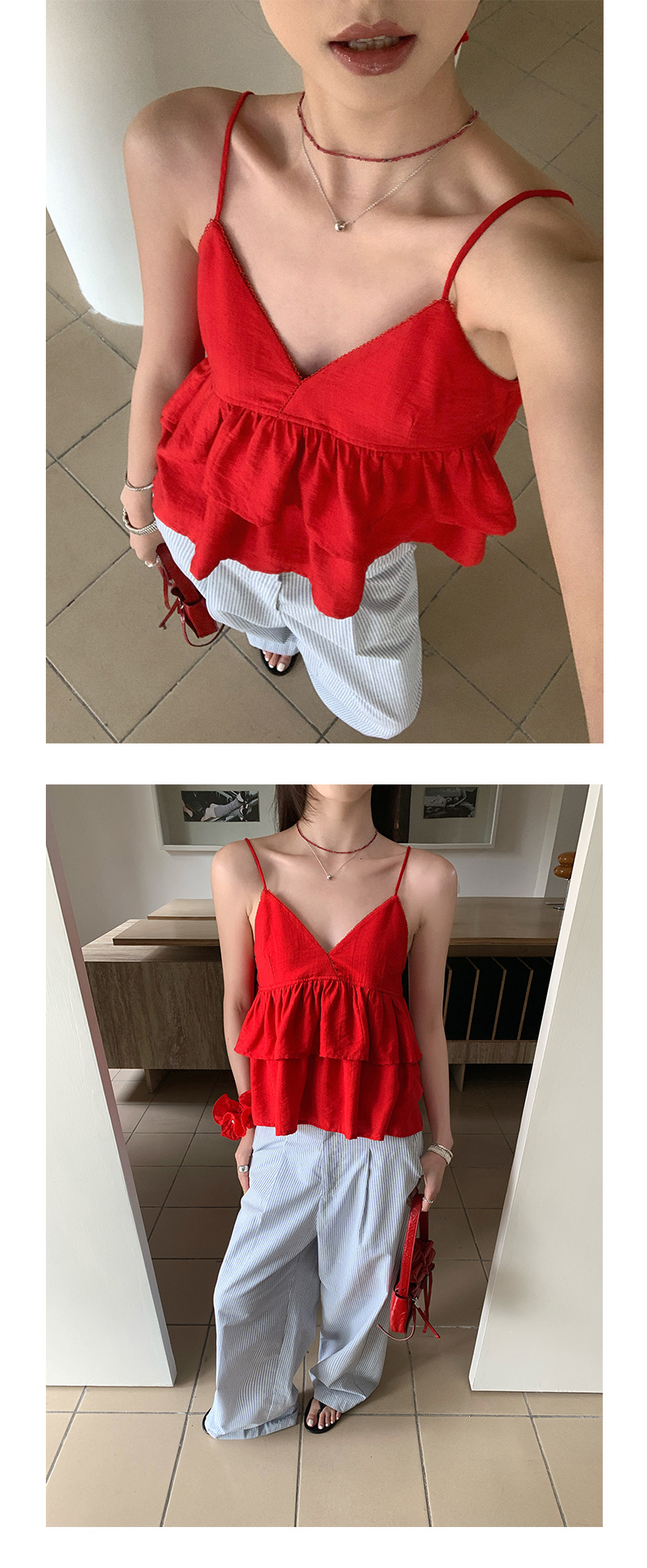 パンツセットアップ フリルキャミ×ワイドパンツセット