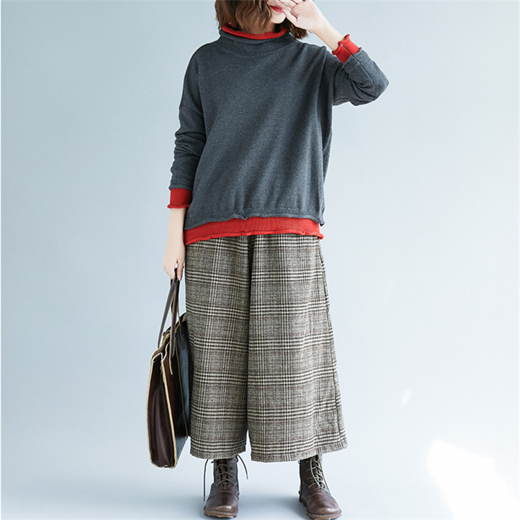 パンツセットアップ 秋冬新作 格子柄 ワイド キュロット ゆったり 七分丈
