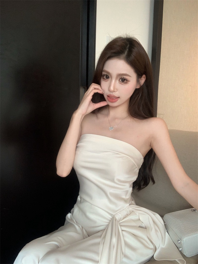 パンツセットアップ ワイド リボン結びベアトップワイドパンツセット