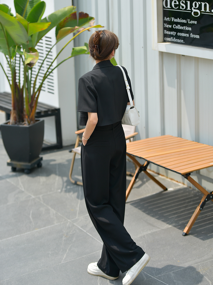 パンツセットアップ ワイド 洗練半袖ジャケットワイドパンツセット