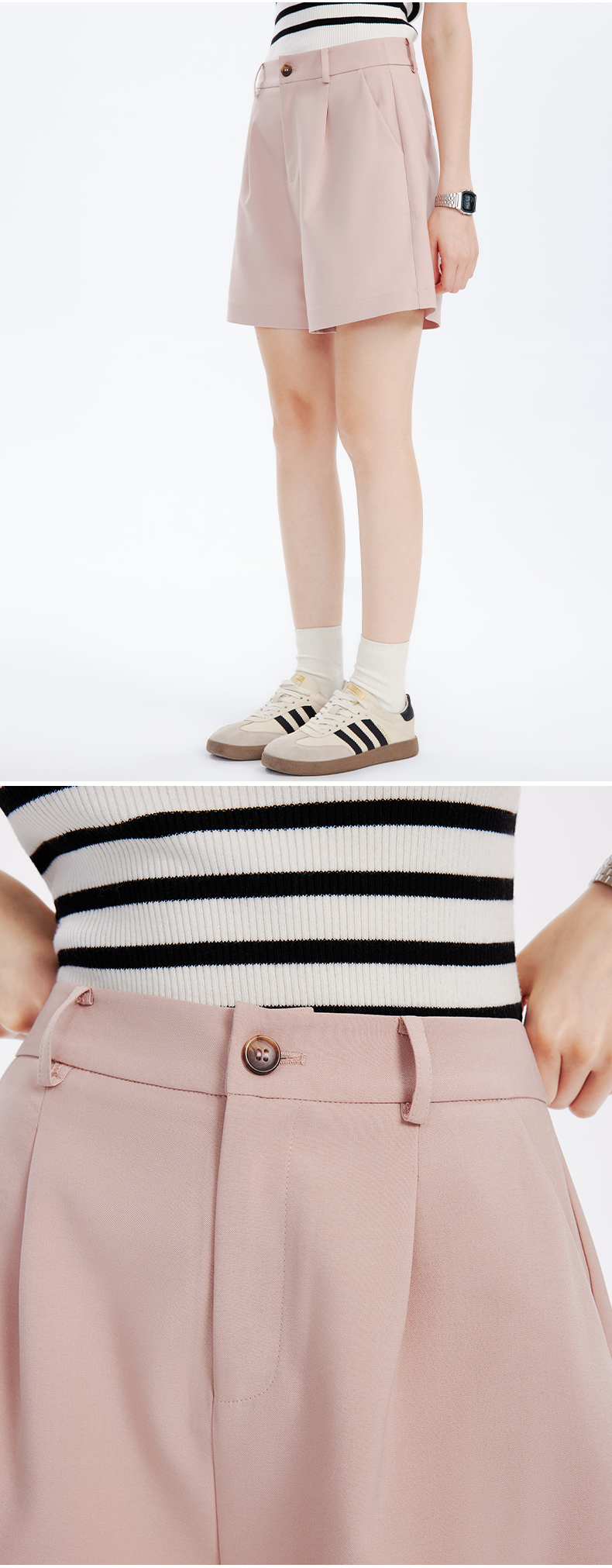 パンツセットアップ 洗練半袖ジャケットとショートパンツの組合せ