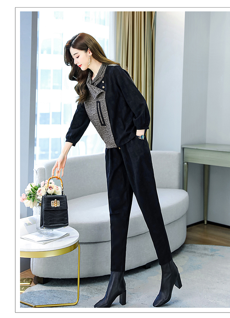 パンツセットアップ 異素材切替えツイード風デザインジャケット&パンツセットアップ