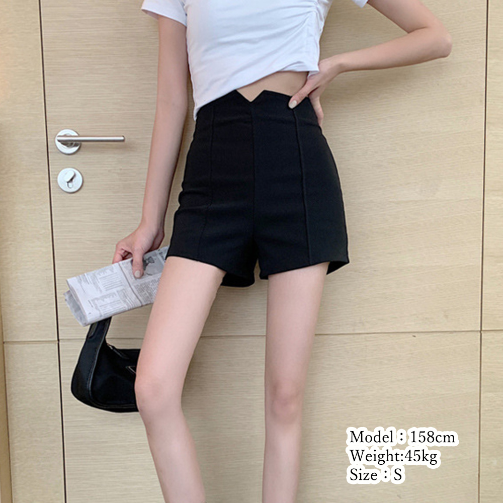 パンツセットアップ 美脚ショートパンツ ハイウエスト無地ボトムス