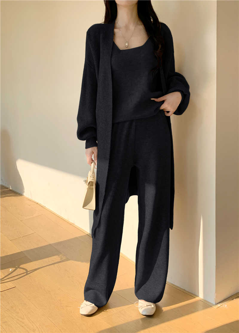 パンツセットアップ 秋冬新作 ニットカーディガン ワイドパンツ 三点セット