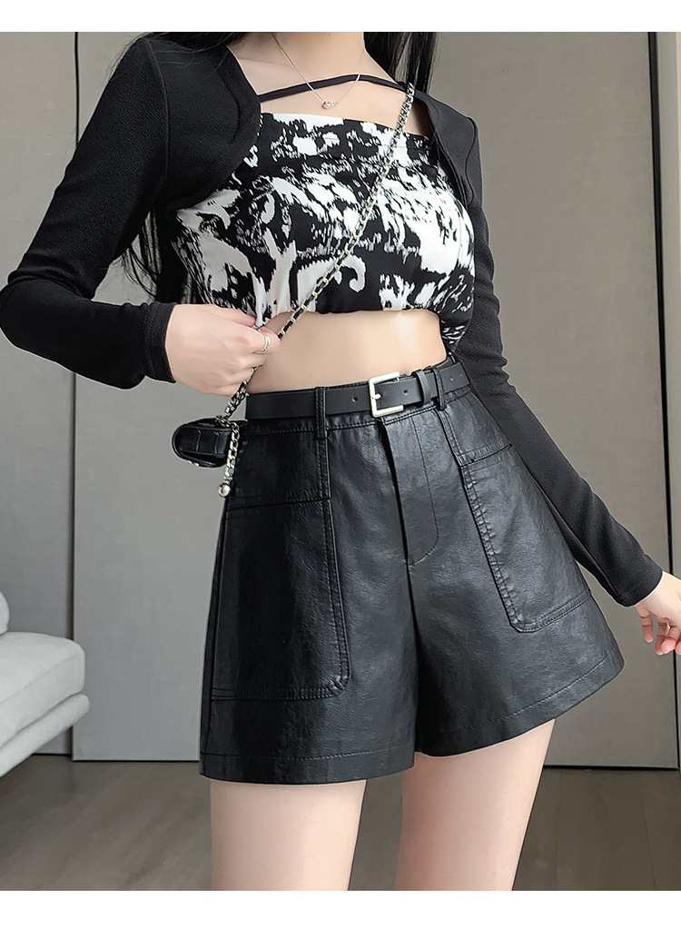 パンツセットアップ ベルト付きハイウエストショートパンツ