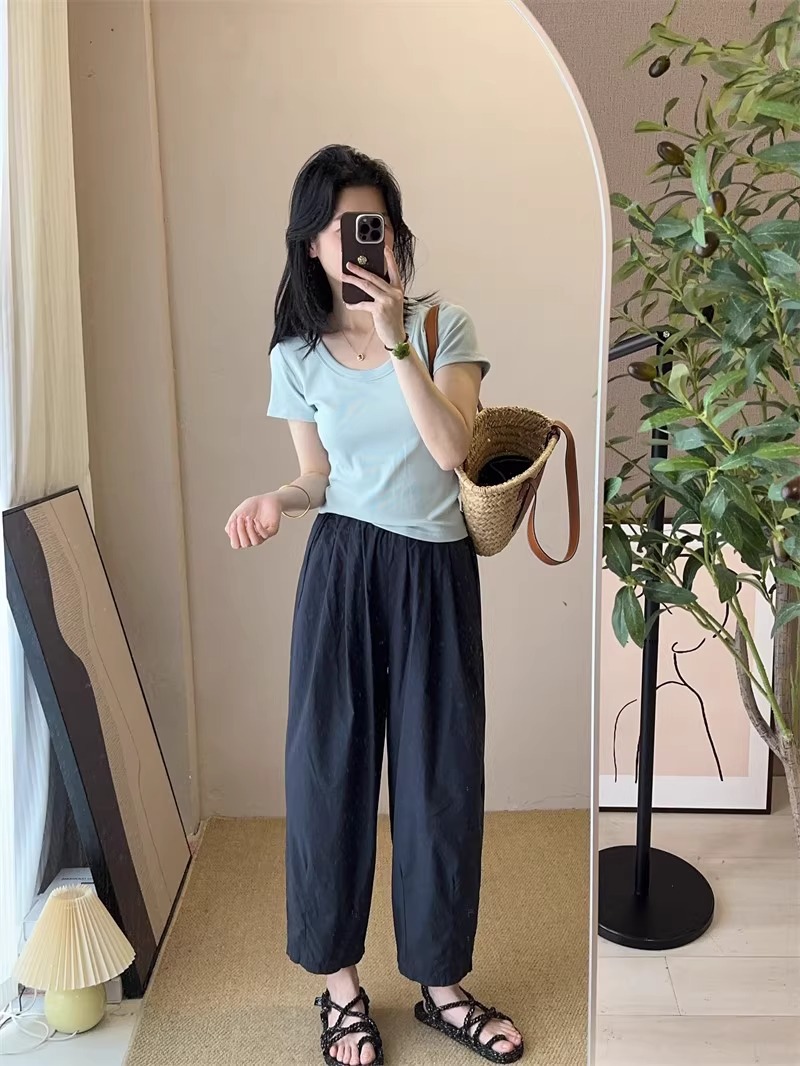 パンツセットアップ ゆったりシルエット天然素材バルーンパンツ