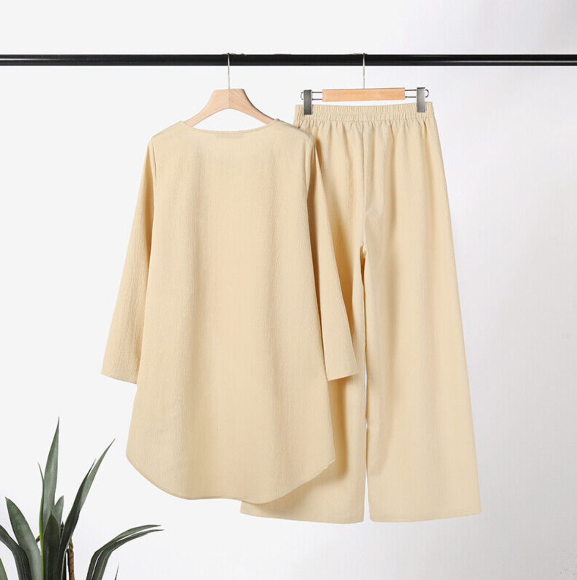 パンツセットアップ アシンメトリー重ね着風ワイドパンツセット
