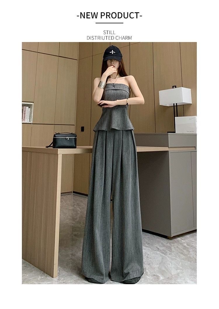 パンツセットアップ エレガントペプラムベアトップセット