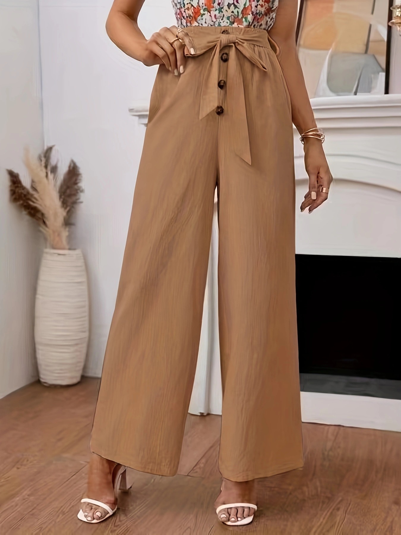 パンツセットアップ リボン結びワイドパンツ