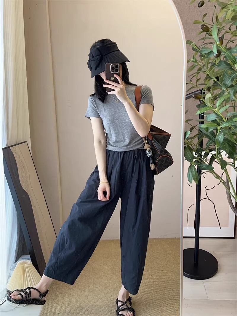 パンツセットアップ ゆったりシルエット天然素材バルーンパンツ