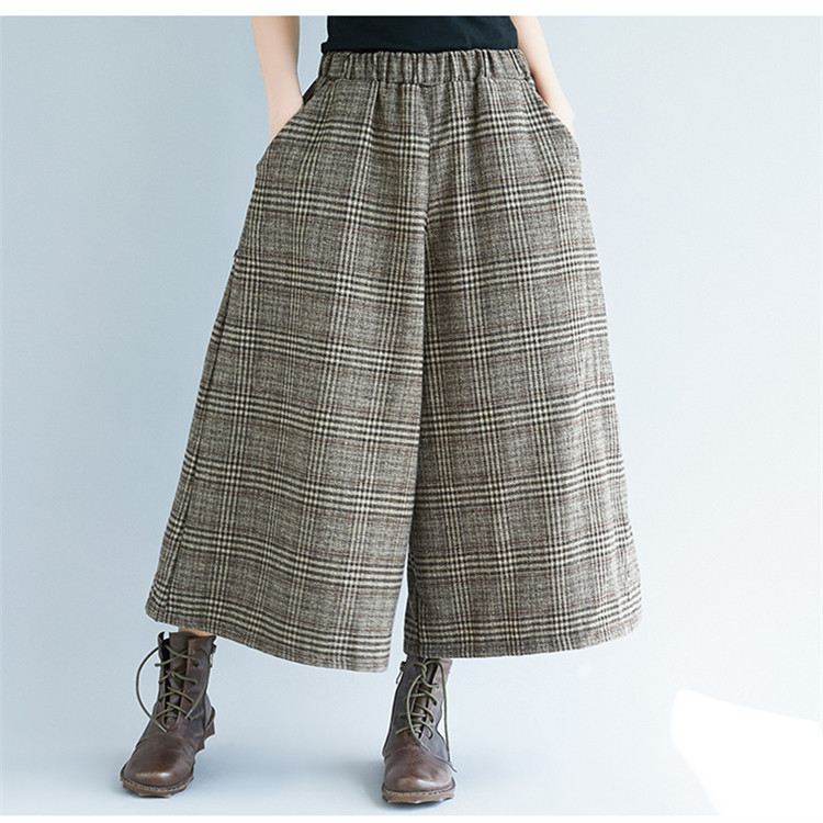 パンツセットアップ 秋冬新作 格子柄 ワイド キュロット ゆったり 七分丈