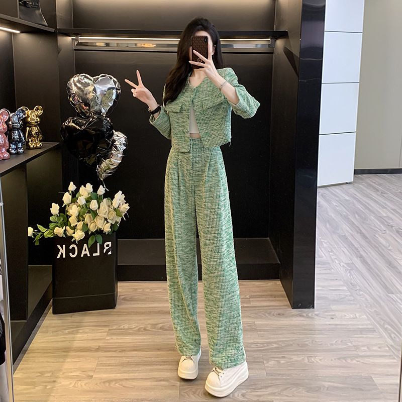 パンツセットアップ ツイード調ワイドパンツセットアップ