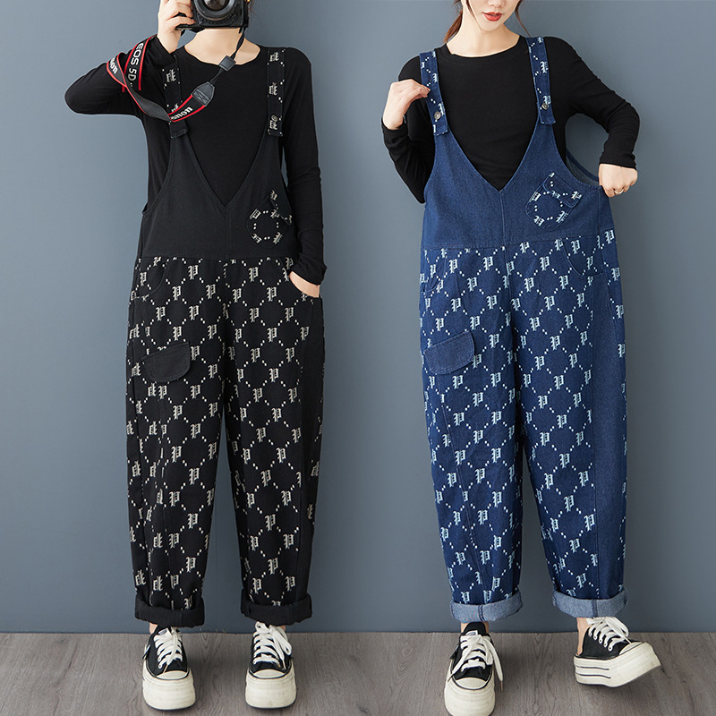 パンツセットアップ 幾何学模様サロペットパンツ