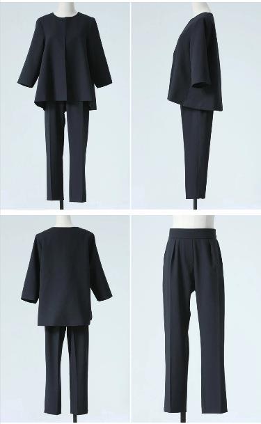 パンツセットアップ ノーカラー七分袖パンツセットアップ