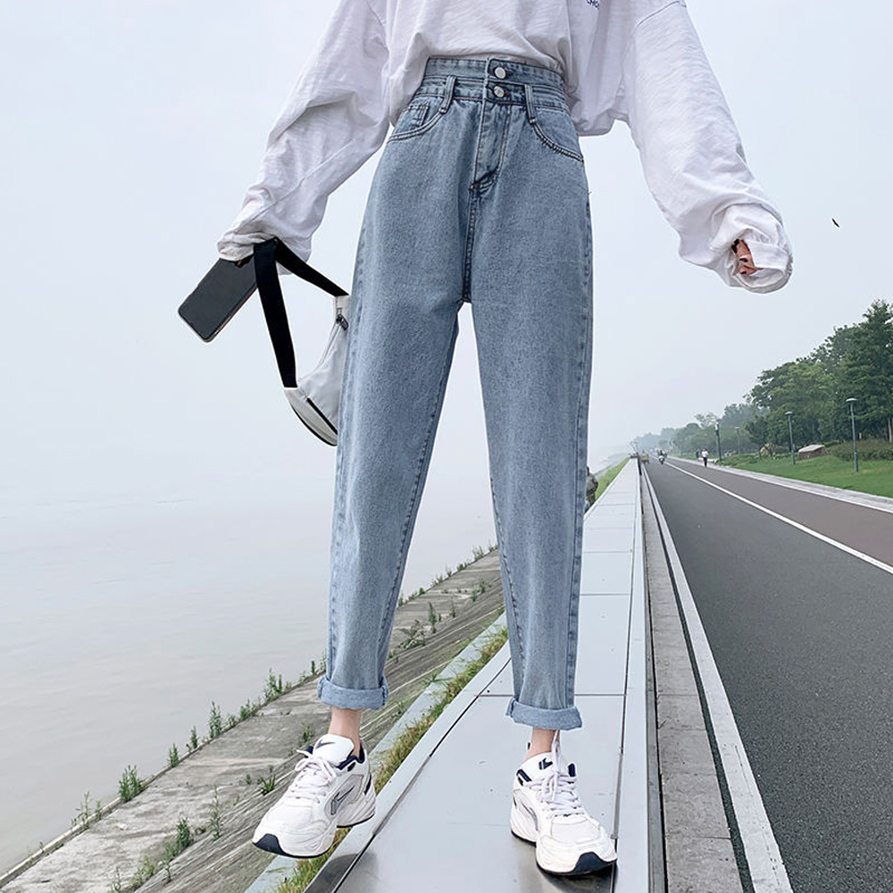 パンツセットアップ 韓国風ワイド牛仔褲ハイウエスト大人美脚