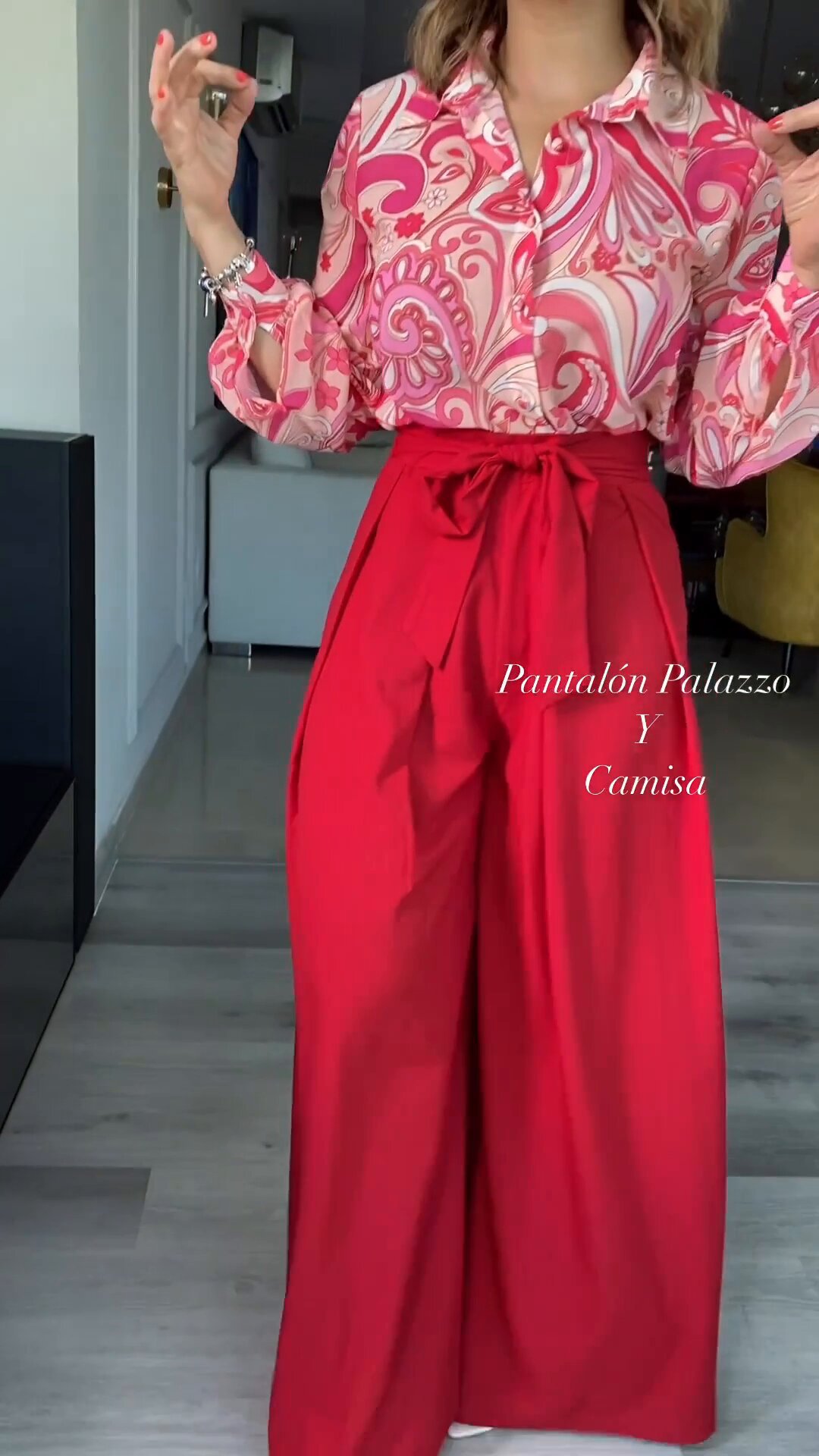 パンツセットアップ リボン結び華やかワイドパンツセット