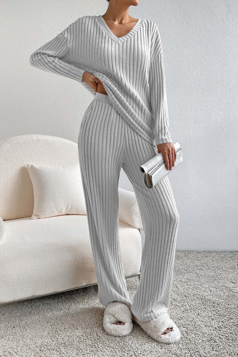 パンツセットアップ リブ編みゆったりパンツセットアップ