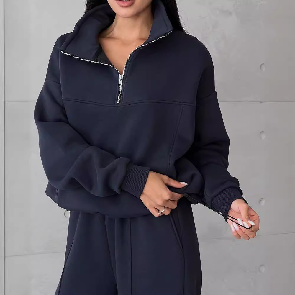パンツセットアップ ハーフジップワイドパンツセット