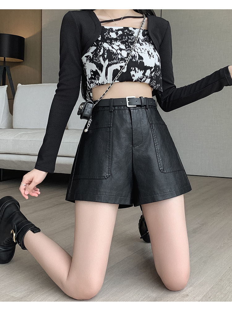 パンツセットアップ ベルト付きハイウエストショートパンツ