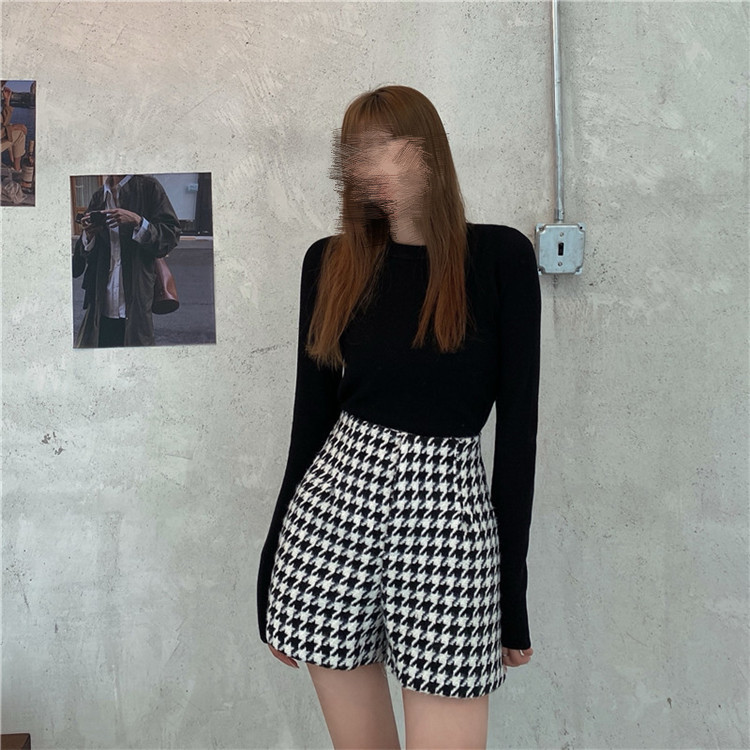 パンツセットアップ 大人女子 丸首ニット ハイウエストショートパンツ セット