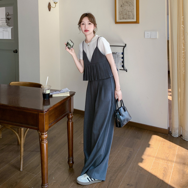 パンツセットアップ プリーツキャミソールワイドパンツ
