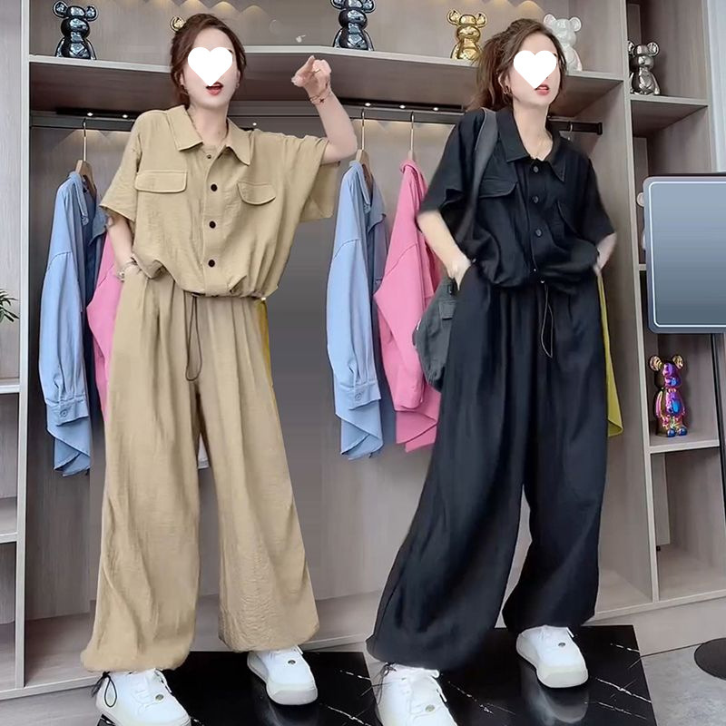 パンツセットアップ サファリポケット半袖ワイドパンツセット