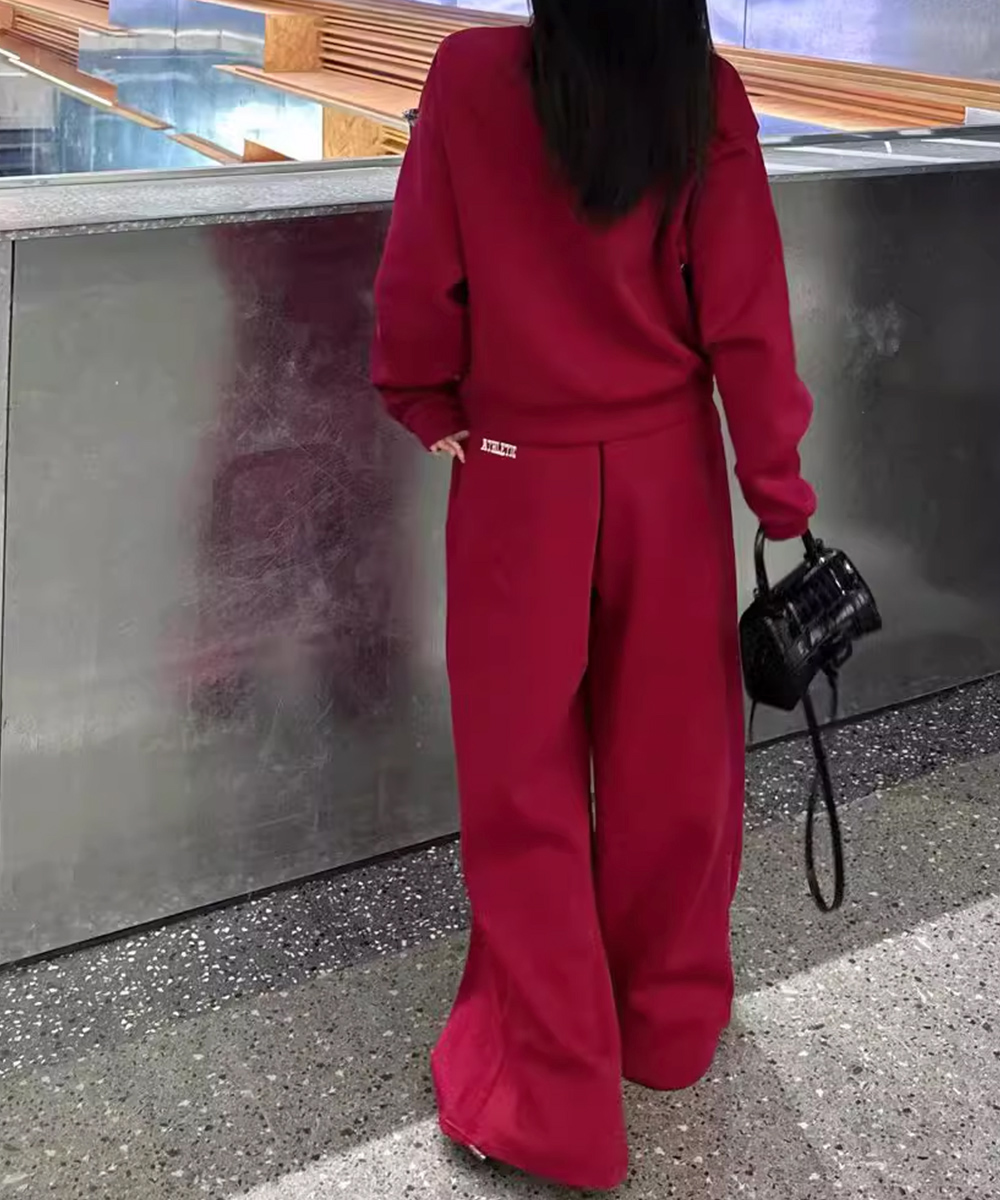 パンツセットアップ カレッジ風ロゴ 上下ワイド組み合わせ