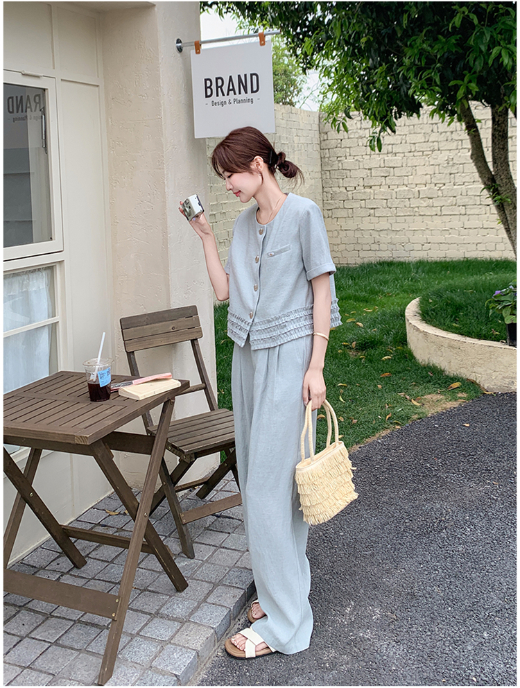 パンツセットアップ シャーリングポケット付きワイドセットアップ