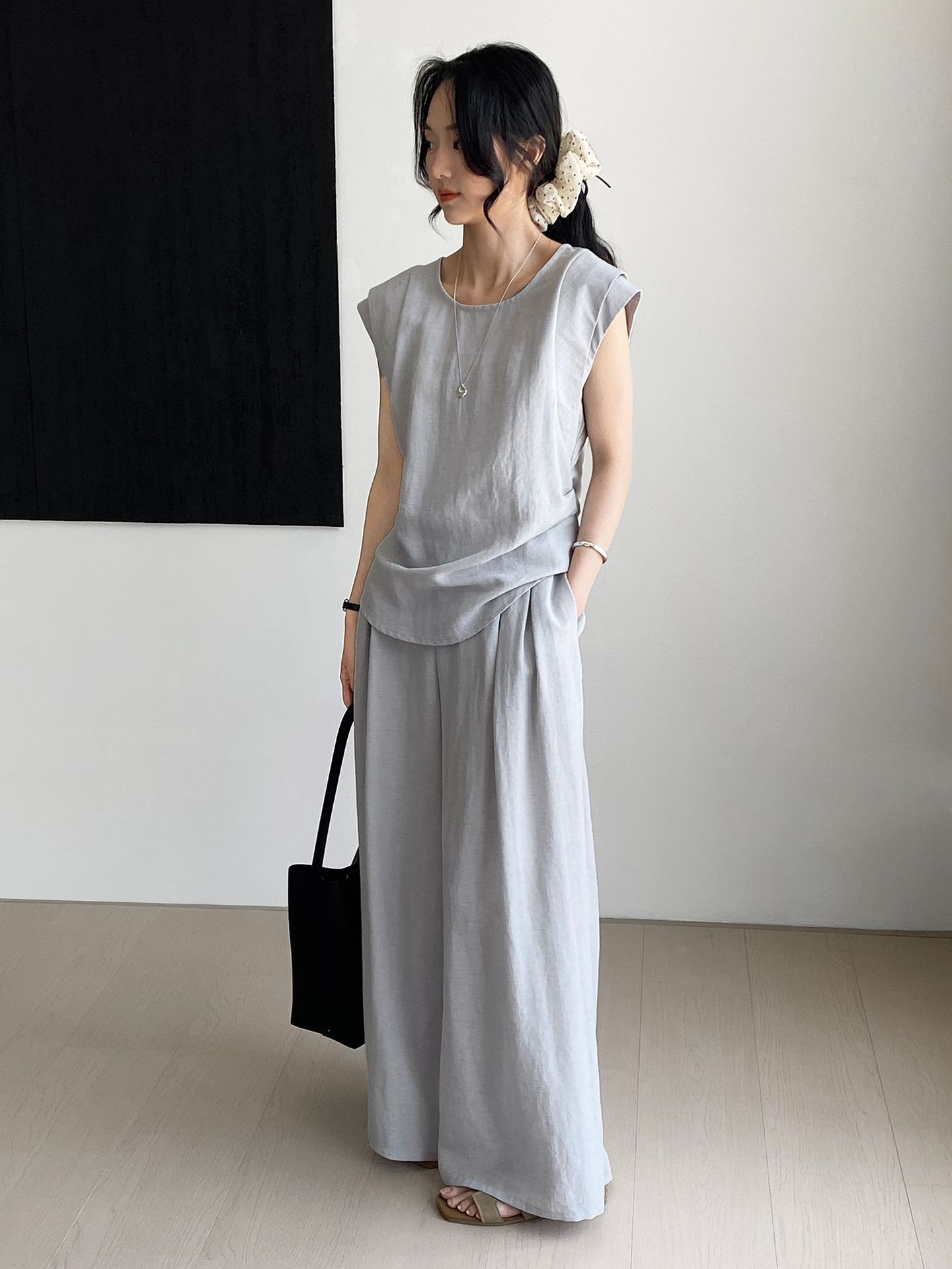 パンツセットアップ リネン風ゆったりパンツセットアップ