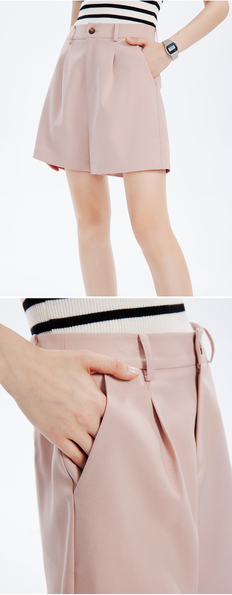 パンツセットアップ 洗練半袖ジャケットとショートパンツの組合せ