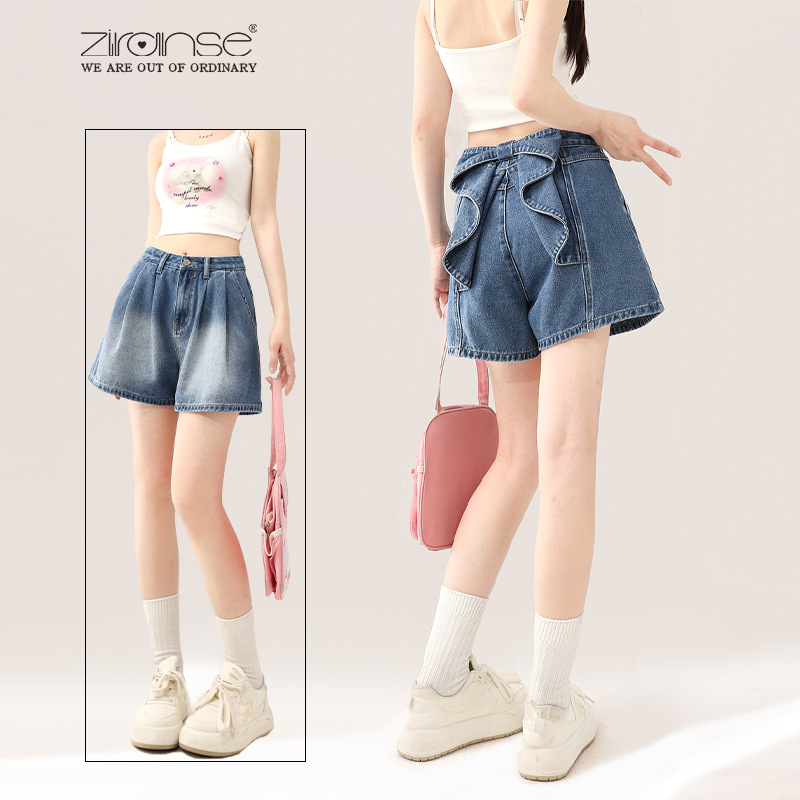 パンツセットアップ フリルデザイン デニムショートパンツ