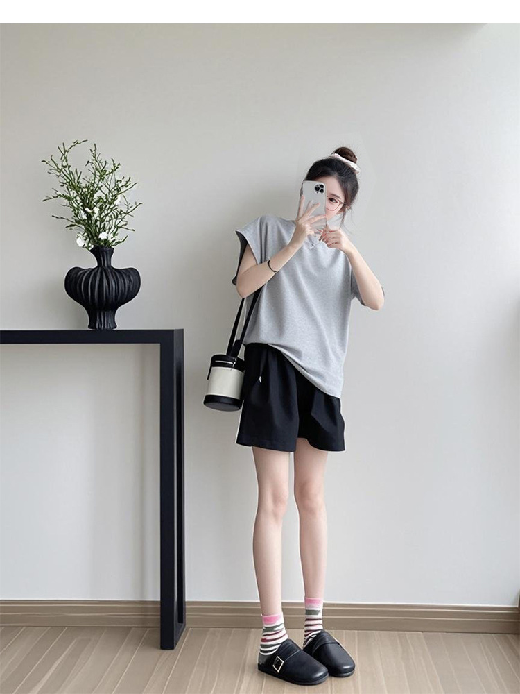 パンツセットアップ シンプル上品ショートセットアップ