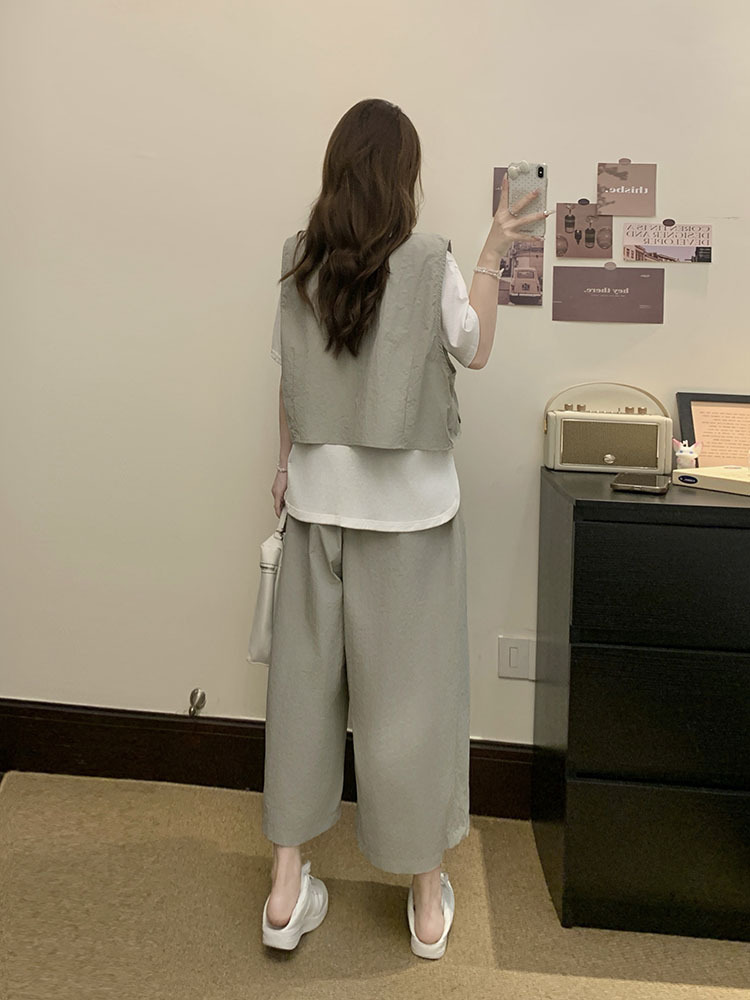 パンツセットアップ ゆったりベスト風ワイドパンツセット