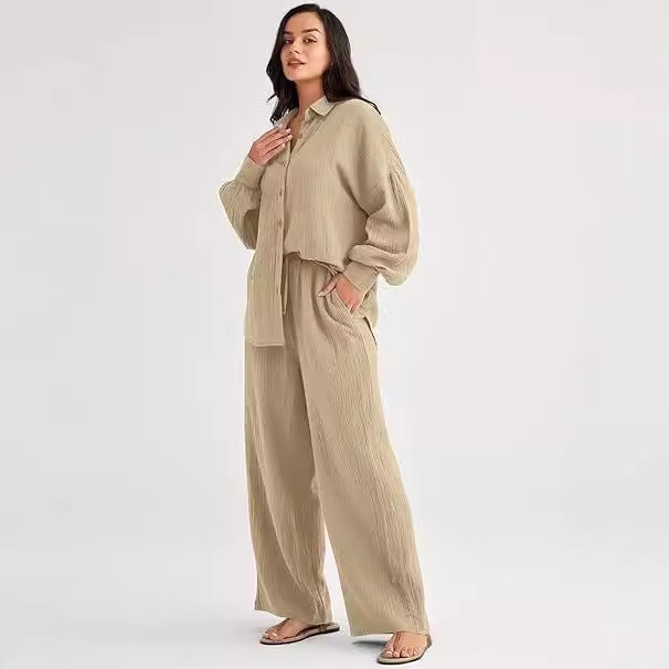 パンツセットアップ しわ加工ゆったりパンツセットアップ
