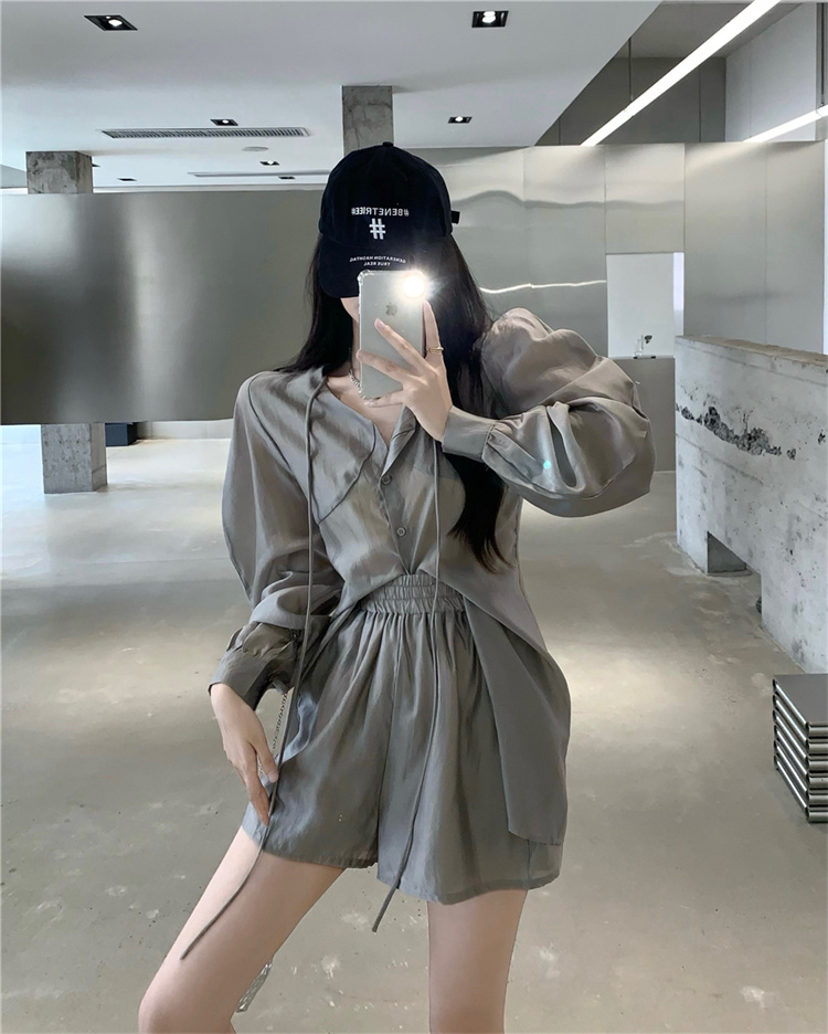 パンツセットアップ 袖ふんわりショートパンツ上下セット 日焼け対策