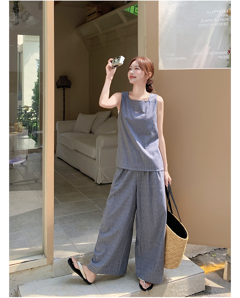 パンツセットアップ バックオープンストライプセットアップ