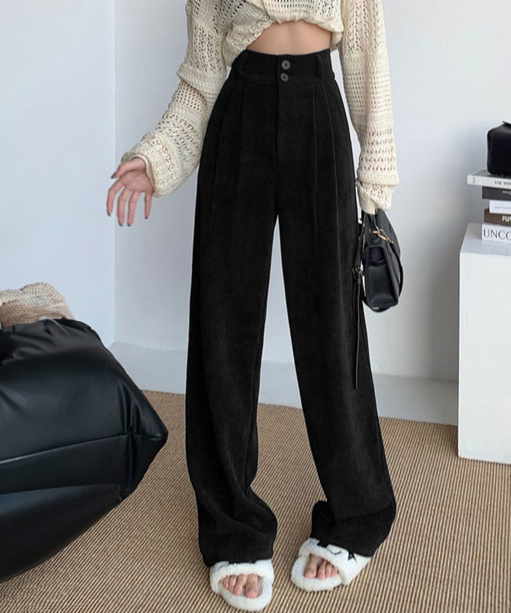 パンツセットアップ 裏起毛コーデュロイワイドパンツ秋冬レディース
