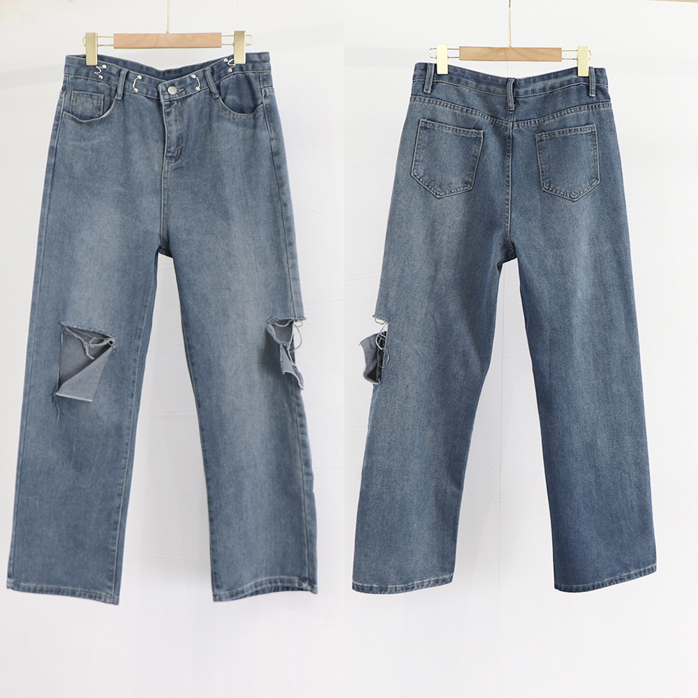パンツセットアップ ダメージワイドデニムパンツ レディース 春夏秋