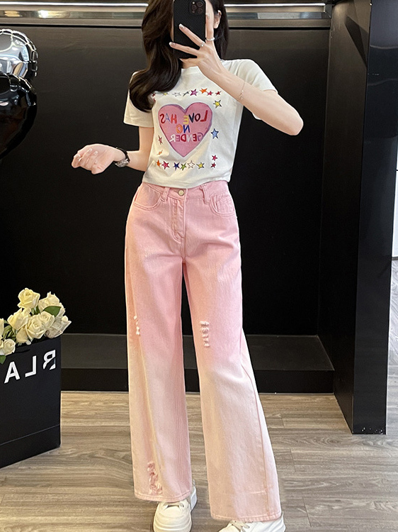 パンツセットアップ ワイド 星柄ハートプリントワイドパンツセット