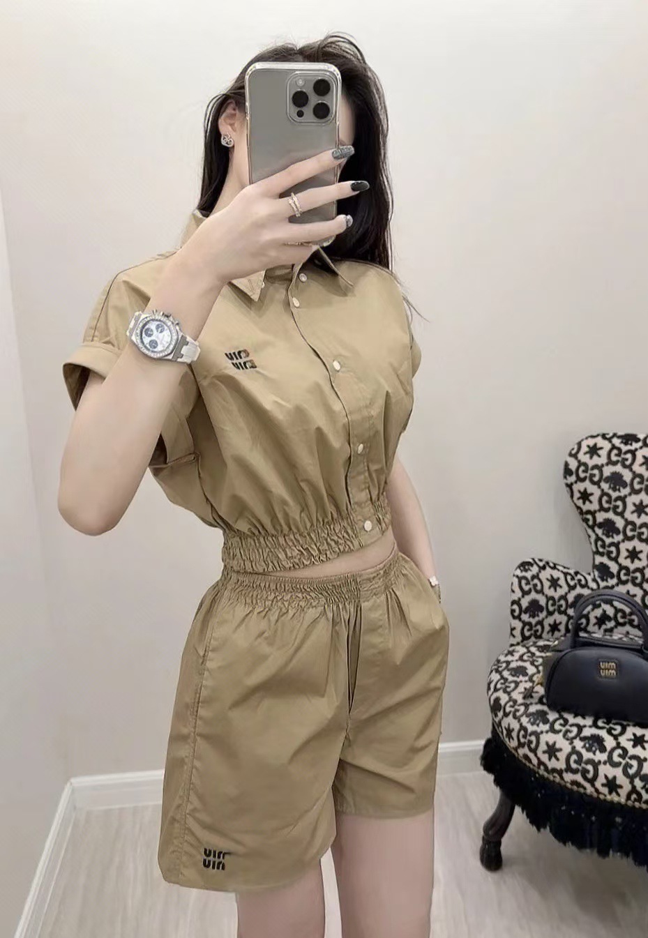 パンツセットアップ クロップド丈ショートセットアップ