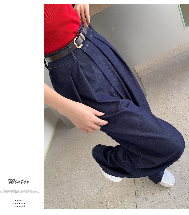パンツセットアップ タックデザイン デニムワイドパンツ