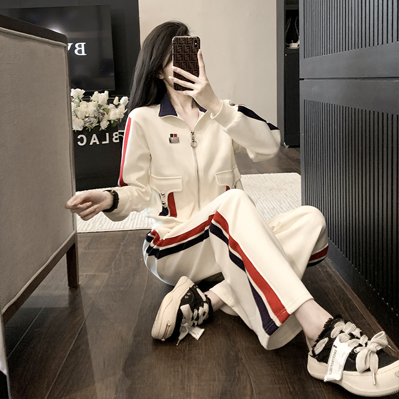 パンツセットアップ サイドラインデザインジップアップジャージ風セットアップ