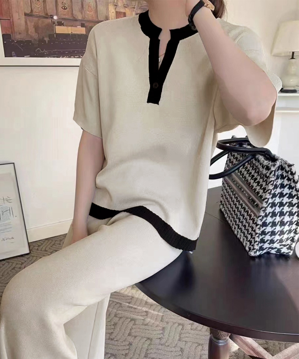 涼やか配色ワイドパンツセットアップ 夏向け