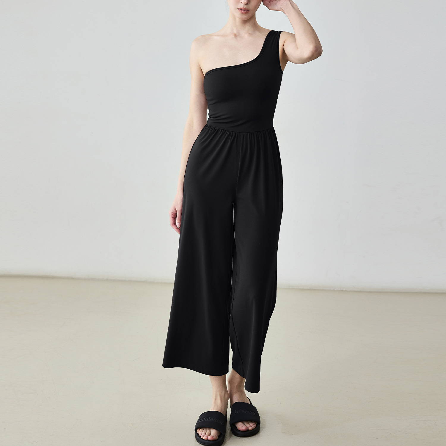 パンツセットアップ 片肩デザイン ワイドパンツセットアップ