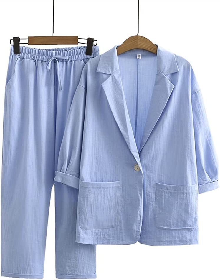 パンツセットアップ 七分袖ゆったりジャケットワイドパンツ
