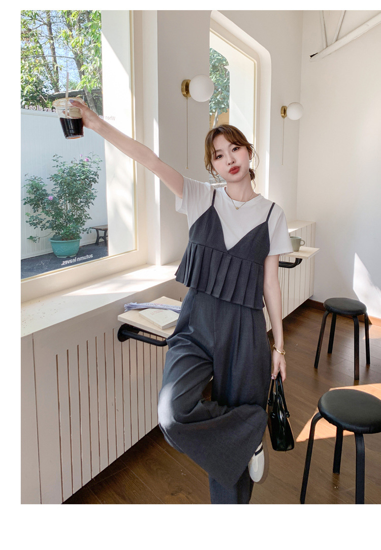 パンツセットアップ プリーツキャミソールワイドパンツ